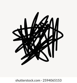 Abstract black scribble on a white background. Scribble art with bold black lines. 