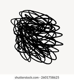 Abstract black scribble on white background. Scribble art, chaotic lines, abstract scribble. Black abstract design, chaotic scribble pattern. Vector illustration.