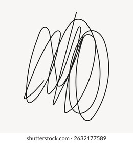 Abstrato rabisco preto sobre um fundo branco, apresentando sobreposição de loops e curvas. O rabisco cria um efeito visual dinâmico, caótico e artístico. Vetor de rabisco preto.