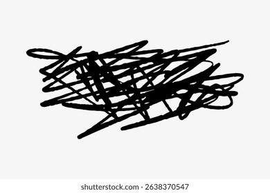 Abstract black scribble on white background. Scribble art with black lines. Chaotic design. Random scribble pattern. Artistic style. Black scribble vector.