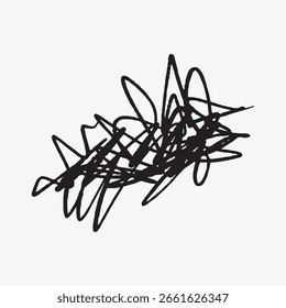 Abstract black scribble on a white background. Random, chaotic lines create a dynamic, artistic pattern. Scribble art for creative, abstract design projects. Scribble vector.