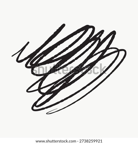 Abstract black scribble resembling a chaotic spiral on a white background, conveying a sense of spontaneity and creativity. Vector.