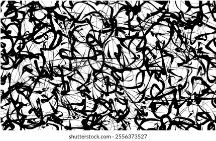 Abstract Black Scribble Seamless Pattern. Chaos Hand Drawn Graffiti Background. Street Art Pattern Wallpaper. Black Elements Old School Design for T-Shirt, Fabric, Wrapping Paper.