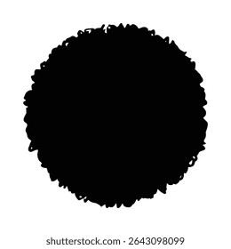 Forma de círculo rabiscado preto abstrato com bordas ásperas contra fundo branco