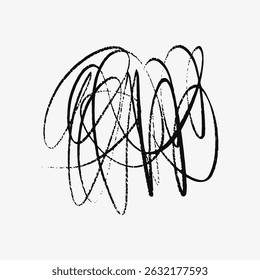 Abstract black scribbles on a white background. Scribbles create a chaotic, artistic pattern. Black lines intersect, forming a dynamic, abstract design. Black scribble vector.