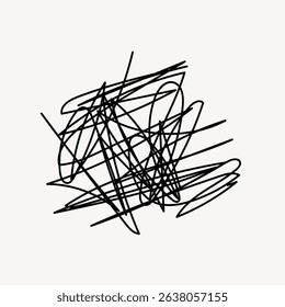 Abstract black scribbles on a white background. Random, chaotic lines create a dynamic, abstract pattern. Scribbles and lines intersect in a tangled, artistic mess. Black scribble vector.