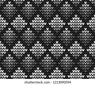 Abstract black seamless knitting pattern with wave lines background
