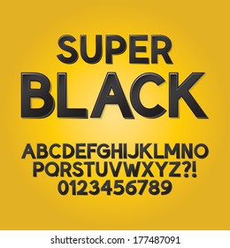 Abstract Black Shade Font and Numbers, Eps 10 Vector Editable