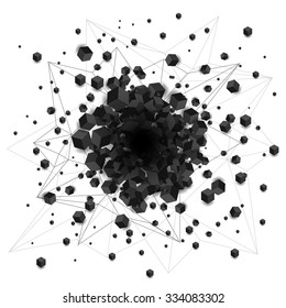 Abstract black shaded cubes vector explosion with black hole in the center