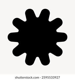 Abstract black shape with multiple rounded edges, resembling a gear or starburst. Simple black shape on a white background, emphasizing symmetry and contrast. Vector element.