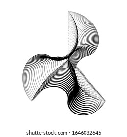 Abstrakte schwarze Form auf weißem Hintergrund. Optische Illusion einer verzerrten Oberfläche. Verdünnte Streifen. Stilisierte 3D-Oberfläche. Vektorillustration. Hervorragend für Wandkunst, Plakat, Werbung, Bannerdesign.