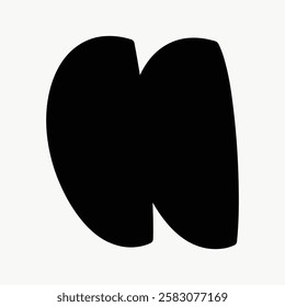 Abstract black shape on a white background, featuring two curved, overlapping forms. Minimalist design with bold black shapes. Simple, modern, abstract art. Funky black shape vector.