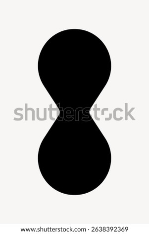 Abstract black shape resembling an hourglass on a white background. Symmetrical and minimalist design. Bold black shape creates a striking visual contrast. Geometric shape vector.