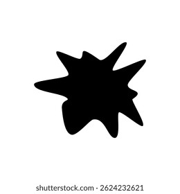 Abstract black shape resembling a splash mark on a white background with a modern artistic vibe