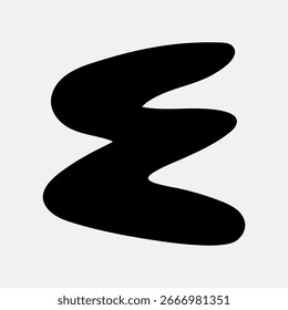Abstract black shape resembling a stylized 'E' on a white background. The bold, black form creates a striking contrast. Modern, abstract, and minimalist design. Organic shape element vector.