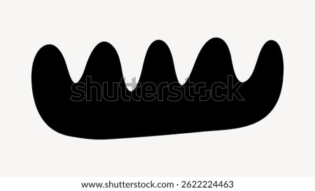 Abstract black shape with wavy, scalloped edges on a light background. The shape resembles a series of connected curves, creating a unique visual pattern. Doodle shape vector.