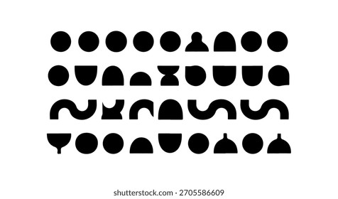 Abstractas Formas negras dispuestas en filas, creando una composición artística moderna, minimalista y gráfica.
