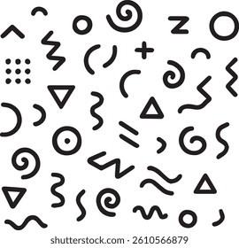 Abstract Black Shapes Collage, Modern Geometric Symbols on White Background