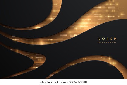 Abstract black shapes with golden dots background