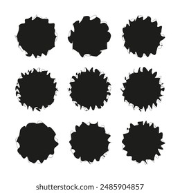 Abstract black shapes. Nine variations. Irregular edges. Vector illustration.