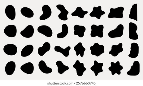 Abstract black shapes on a white background. Organic forms, varied silhouettes. Random shapes, abstract design. Black shapes, unique patterns. Black shape vector set.