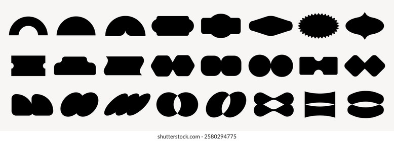 Abstract black shapes in various forms and sizes. Geometric shapes, unique designs, abstract patterns. Bold black shapes, creative and artistic forms. Black shapes, vector element set.