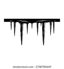Abstract black silhouette of dripping icicles against a white background, a distinctive silhouette style.