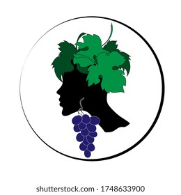  Abstract black silhouette of a female head with leaves hairstyle and black grape fruit earrings.Vector illustration.