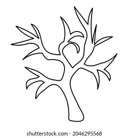 Abstract black silhouette halloween tree in outline style. Vector illustration