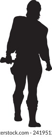 Abstract black silhouette of a man with axe illustration.