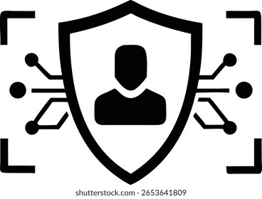 Icono negro Abstractas del escudo de la silueta para la detección y la seguridad digitales de DeepFake