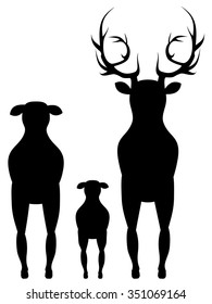 Abstract black silhouette of a stylized cartoon deer.