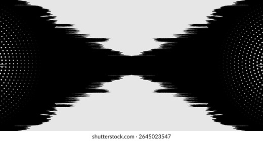 Abstract black silhouette with white dots on white background. Moving line design element.