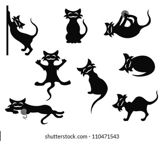 Abstract black silhouettes of crazy artful cats