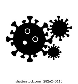 Abstract black silhouettes of virus particles representing microscopic infectious agents in a scientific context.