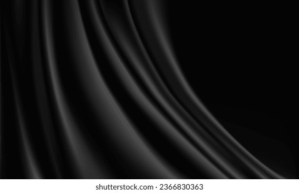 Abstract black silk fabric wave with blank space luxury background vector illustration.