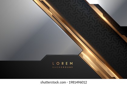Resumen de fondo negro y plateado con elementos de decoración dorados
