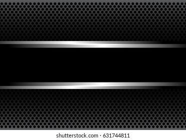 Abstract black silver banner on circle mesh design luxury modern background texture vector illustration.