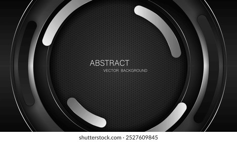 Abstract black and silver curves with silver lines on dark steel mesh background. with free space for design. modern technology innovation concept background	