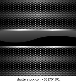 Abstract black silver glossy banner on honeycomb mesh design luxury background vector illustration.