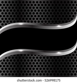 Abstract black and silver label curve on black circle mesh design luxury background vector illustration.