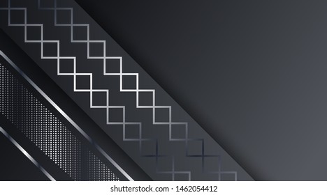 Abstract Black Silver Metallic Frame Tech Glowing Elegant Design Background Template