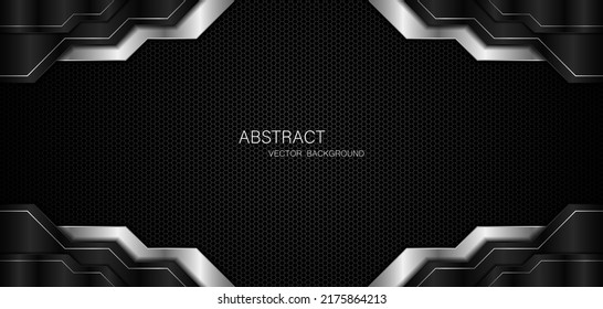 Abstract black and silver polygons on dark steel mesh background. with free space for design. modern technology innovation concept background	