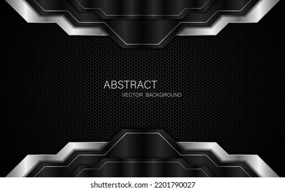 Abstract black and silver polygons on dark steel mesh background. with free space for design. modern technology innovation concept background	