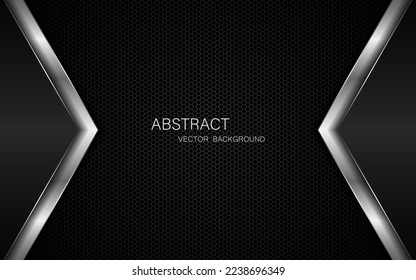 Abstract black and silver polygons on dark steel mesh background. with free space for design. modern technology innovation concept background
