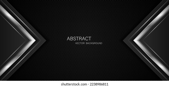 Abstract black and silver polygons on dark steel mesh background. with free space for design. modern technology innovation concept background	