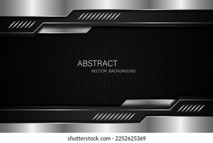 Abstract black and silver polygons on dark steel mesh background. with free space for design. modern technology innovation concept background	