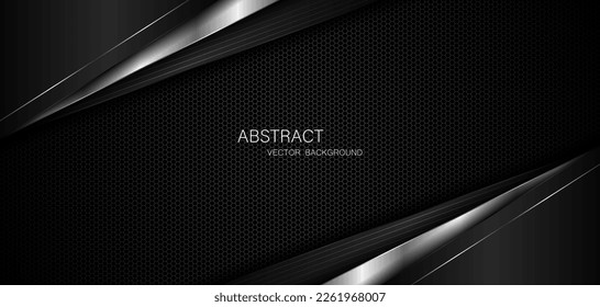 Abstract black and silver polygons on dark steel mesh background. with free space for design. modern technology innovation concept background	