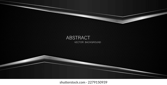 Abstract black and silver polygons on dark steel mesh background. with free space for design. modern technology innovation concept background	