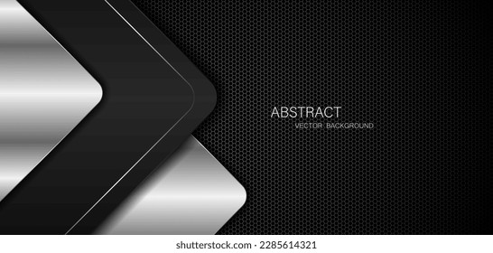 Abstract black and silver polygons on dark steel mesh background. with free space for design. modern technology innovation concept background	